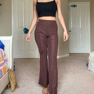 shein brown high rise flare pants size s